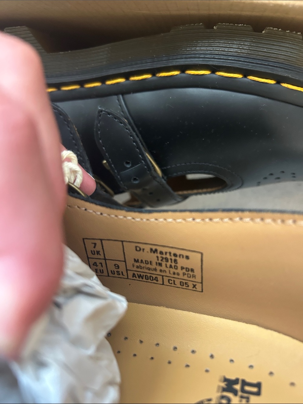 Dr. Martens Black Leather Mary Jane Shoes with Yellow Stitching - Picture 3 of 4